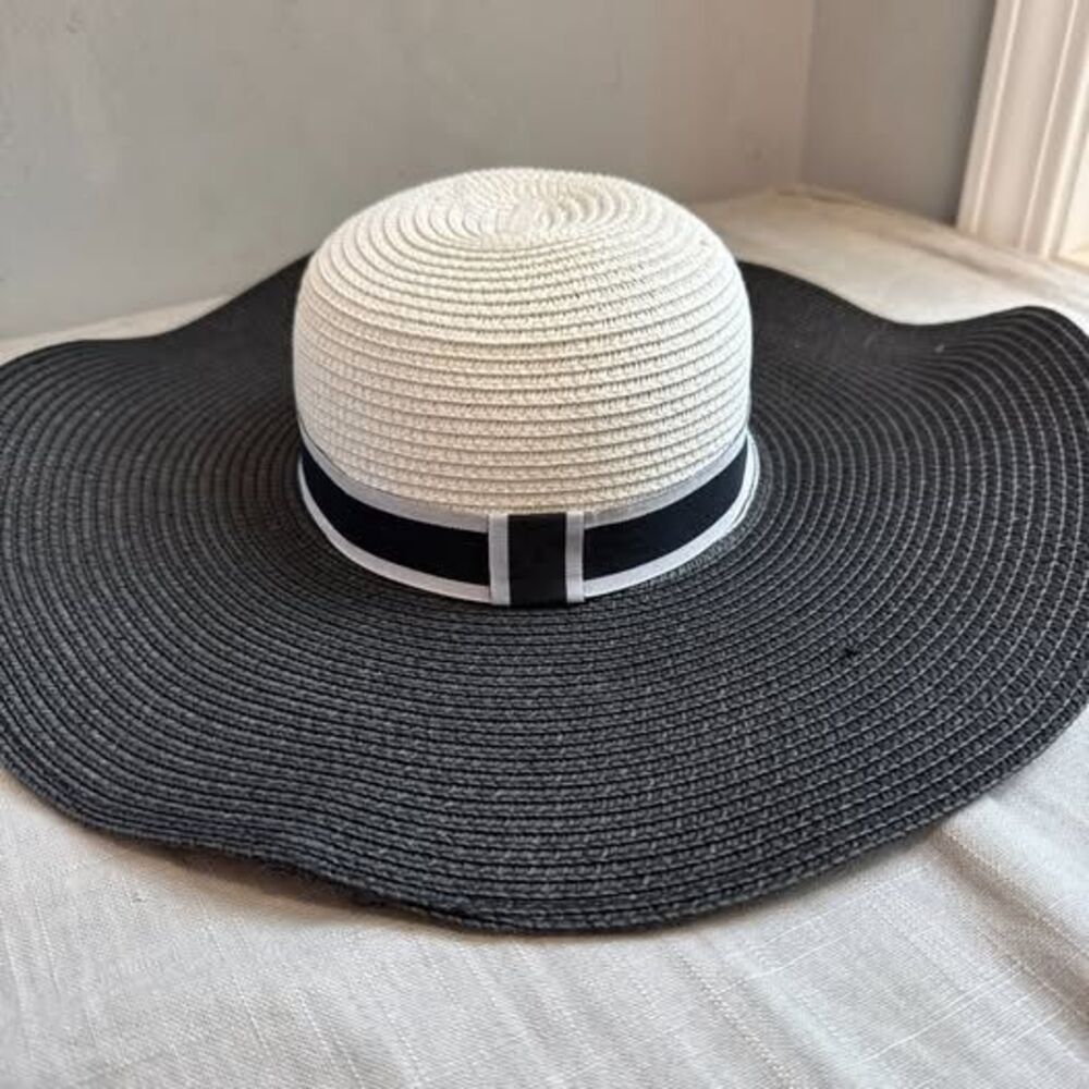 Large Floppy Brimmed Black and White Sun Hat